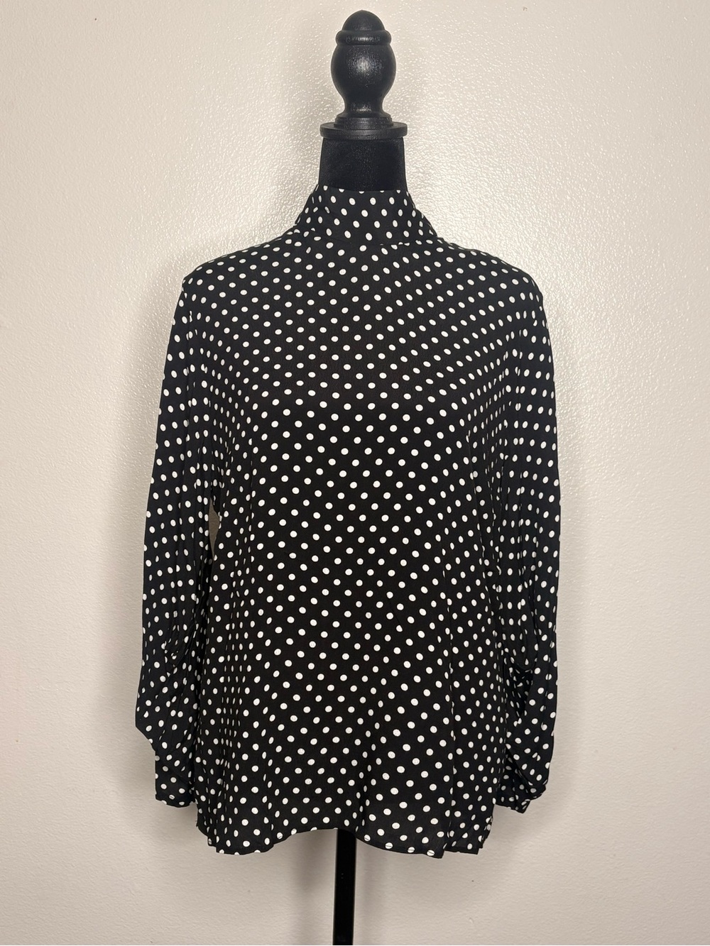 Zara Black & White Polka Dot Mock Neck Long Sleeve Top
